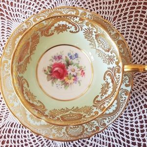 Paragon Green and Gold Cup with Floral Designs